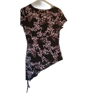 Style & Co. Womens Small Black Floral Asymmetrical Hem V-neck Blouse Casual Chic